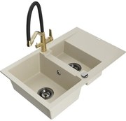 Mexen Gaspar мивка от гранит с 1,5 камери със сушилня и кухненски смесител Duo, бежов - 6507-69-671701-57-B