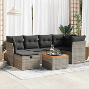3325763 vidaXL Градински диван с възглавници, 7 части, полиратан, сив