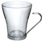 Cok - Стъклена чаша за капучино / топли напитки с метална дръжка-230мл - 3бр (158-K1001)BOMBON