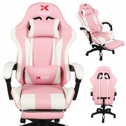 Геймърски стол Xgaming с поставка за крака - розов и бял