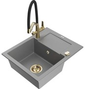 Mexen Enzo еднокамерен гранитен мивка с отцедник и кухненски смесител Duo, сив - 6506-71-671701-57-G