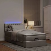 3312371 vidaXL Османска легло с матрак и LED, таупе, 100x200 см, плат