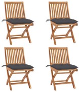 3072822 vidaXL Сгъваеми градински столове с възглавници, 4 бр, тик масив