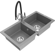 Mexen Mario гранитна мивка с 2 камери с кухненски смесител Duo, сив - 6504-71-671701-07