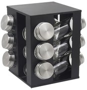 Бурканчета за подправки на стойка ZEPHYR ZP 1217 CS12 – Комплект за организиране на кухня - Черен