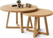 OASIS Естествен дъб - КОМПЛЕКТ 2 КРЪГЛИ ХОЛНИ МАСИ Ø80/60 cm МОДЕРНИ ДЪРВЕНИ