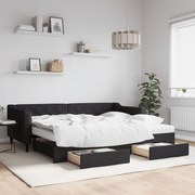 3197482 vidaXL Канапе с изтеглящо легло и чекмеджета черно 90x200 см текстил