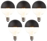 Комплект от 5 димируеми LED филаментни крушки E27 G95 черни 550lm 2700K