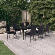 3099400 vidaXL Градински трапезен комплект, 9 части, черен