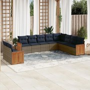 3260199 vidaXL Градински диван с възглавници, 10 части, полиратан, сив