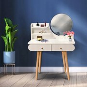 Бяла скандинавска тоалетка с огледало 80x40x120 cm - 2 чекмеджета