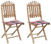 3064000 vidaXL Сгъваеми градински столове, 2 бр, с възглавници, бамбук
