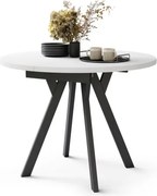 АЛMО Бял мат/черни крака - КРЪГЛА РАЗТЕГАТЕЛНА МАСА С Y-ОБРАЗНИ КРАКА В ЛОФТ/ИНДУСТРИАЛЕН СТИЛ ЗА ХОЛ ИЛИ ТРАПЕЗАРИЯ