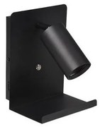 Стенно осветително тяло с рафт и USB зарядно 1xGU10/35W/230V черно