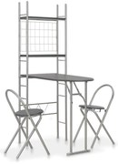 284404 vidaXL Сгъваем трапезен комплект с рафт, 3 части, МДФ и стомана, черен