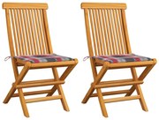 3062473 vidaXL Градински столове с възглавници червено каре 2 бр тик масив