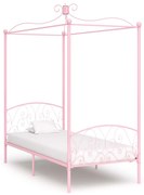284486 vidaXL Рамка за легло с балдахин, розова, метал, 90x200 см