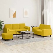 3202050 vidaXL Комплект дивани от 3 части с възглавници, жълт, кадифе