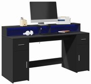 3309430 vidaXL Бюро с LED осветление, черно, 160x55x91 см, инженерно дърво