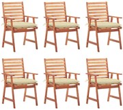 3078364 vidaXL Градински трапезни столове, 6 бр, с възглавници, акация масив
