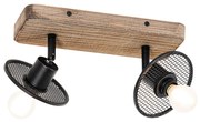 Индустриален таванен прожектор черен с дърво 2-светлина - Jasmine