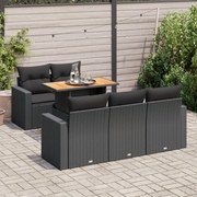 3326988 vidaXL Градински диван с възглавници, 6 части, черен, полиратан