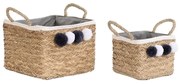 Игра на Кошници DKD Home Decor Естествен Памук Помпони Естествено влакно (33 x 33 x 25 cm)
