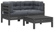 806678 vidaXL Градински лаундж комплект 3 части с възглавници сив бор масив