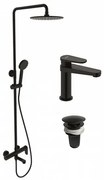 Душ система със смесител BG ПАКЕТ 3 В 1 - НЕРО, Inter Ceramic, с пита, слушалка и шлаух, с клик сифон, черен мат