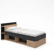 Черно-естествено единично легло 90x200 cm от декор от дъб с място за съхранение без ламелно дъно Albo – Marckeric