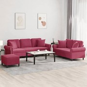 3202284 vidaXL Комплект дивани 3 части с възглавници, виненочервен, кадифе