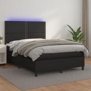 3135879 vidaXL Боксспринг легло с матрак LED черно 140x190 см изкуствена кожа