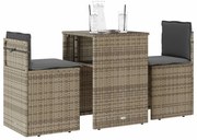 4003871 vidaXL Бистро комплект с възглавници 3 части сив полиратан
