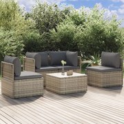 3157372 vidaXL Градински лаундж комплект с възглавници 5 части сив полиратан