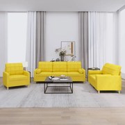 3201263 vidaXL Комплект дивани 3 части с възглавници светложълт текстил