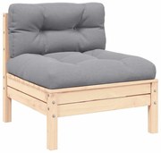 806633 vidaXL Градински среден диван със сиви възглавници, бор масив