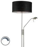 Подова лампа от стомана и черна с регулируема лампа за четене - Luxor