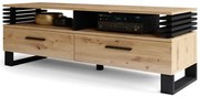 ГОК ТВ-145 Дъб Артисан/Черен мат - МОДЕРЕН ТВ ШКАФ С ЛАМЕЛИ
