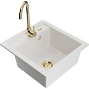 Mexen Vito гранитна мивка с 1 камера с кухненски смесител Telma, бяла - 6503-20-670200-50