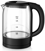 Електрическа стъклена кана Oliver Voltz OV51230X, 2200W, 1.7 л, Скрит нагревател, Светлинен индикатор, 360C основа, Черен