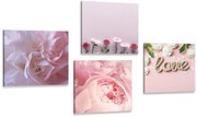 Комплект картини – Цветя в мек розов нюанс