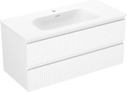 Mexen Rivel баня шкаф 100 см със мивка Vela, 2 чекмеджета, рифелована, бял мат - 91A20-10047-2-BFF01-W23M01