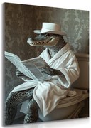 Картина на платно – Крокодил с вестници в тоалетната