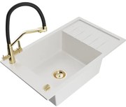 Mexen Elias гранитна мивка с 1 камера и отцедник и кухненски смесител Duo, бял - 6511-20-671701-57-G