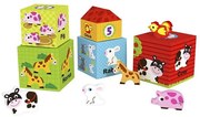 Ферма от картонени кубчета с дървени животни - Tooky Toy