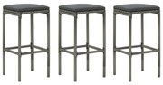 313444 vidaXL Бар табуретки с възглавници, 3 бр, полиратан, сиви