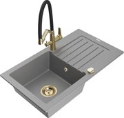 Mexen Pablo гранитна мивка с 1 купа със сушилня и кухненски смесител Duo, сив