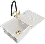 Mexen Cesar гранитна кухненска мивка с 1 корито с отцедник и Duo смесител, бял - 6514-20-671701-57-G