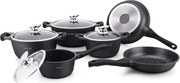 Комплект тенджери и тигани Royalty Line RL-BS1010M, Отливка, 10 части, Индукция, Мраморно покритие, Черен