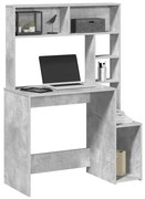 860439 vidaXL Бюро с рафтове, бетонно сиво, 100x45x140 см, инженерно дърво